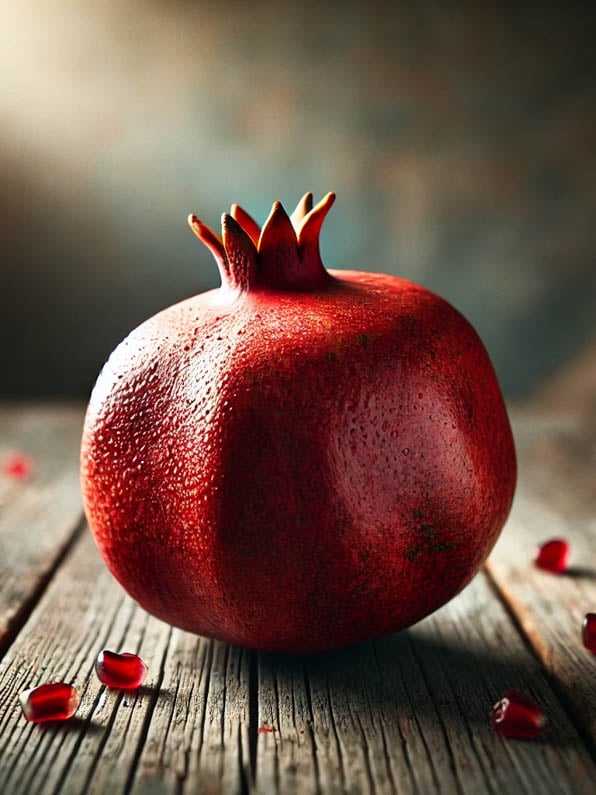 Ein Granatapfel auf Holzuntergrund für Hirsotto