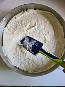 Joghurt wird mit einer Spachtel in Tortenform verteilt