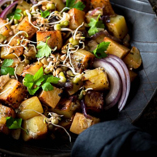 Pfanne mit veganer Leberwurst und Kartoffeln