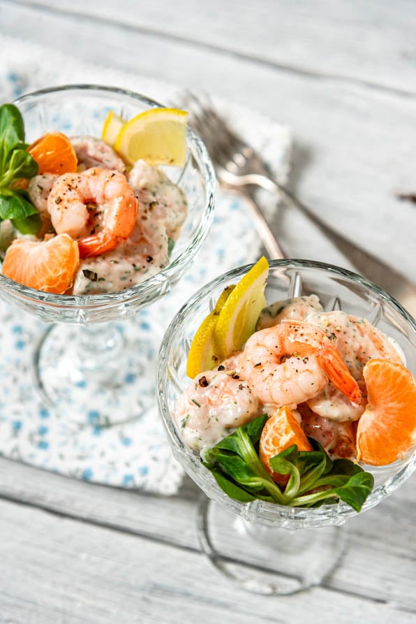 Festliche Vorspeise Garnelensalat mit Mandarinen | Rezept