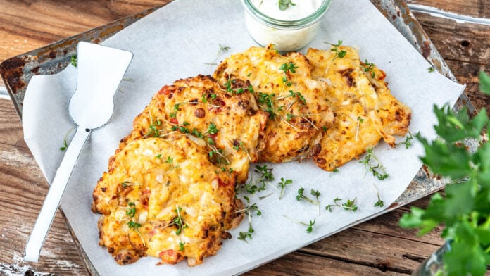 Hüttenkäsetaler mit Dip auf Blech