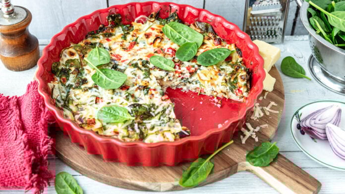 Eine Schüttelpizza low carb in Auflaufform - Foodblog Mundgefühl