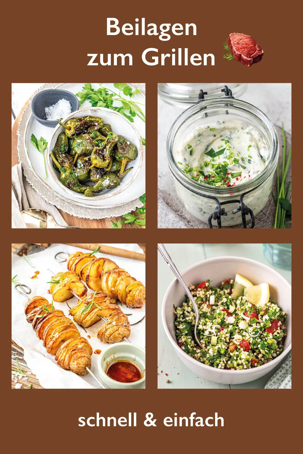 grillbeilagen-schnell-und-einfach 4 Fotos mit verschiedenen Grillbeilagen