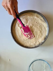 Teig wird in Tortenform gegeben