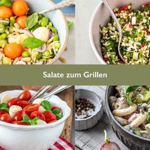 4 Fotos von Grillsalaten