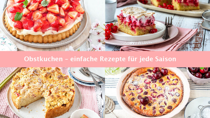 obstkuchen-rezepte Collage von 4 Obstkuchen